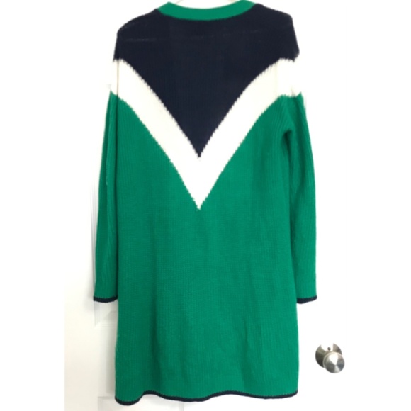 REVAMPED Sweater Knits Long Sleeve V-Patterned Cardigan M Green Navy Blue White - Picture 2 of 8